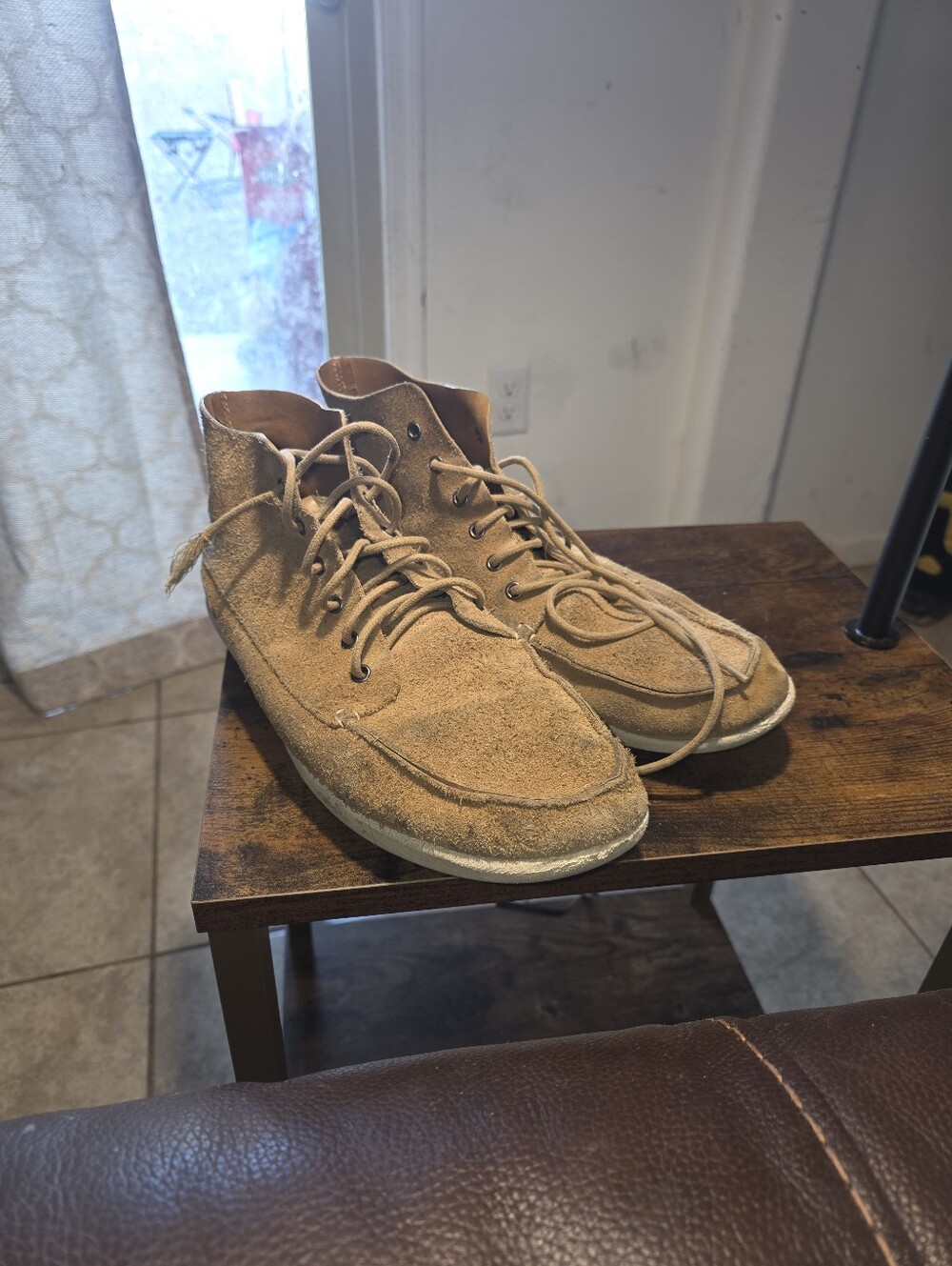 OluKai Men's Suede Moc Toe Lace-Up Boots in Tan